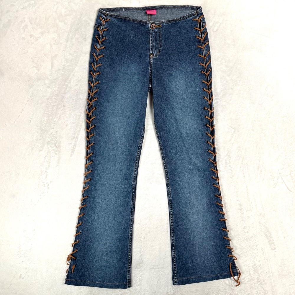 Y2K Xhilaration Low Rise Lace Up Bootcut Flare Jeans Size 3 Side Corset Vintage
